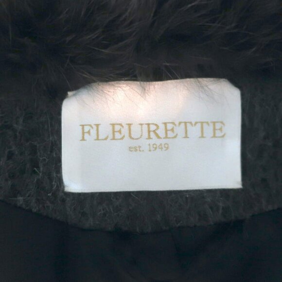 Fleurette Fox Fur Collar Wrap Coat Dark Gray Wool-Blend Size 14 - Picture 6 of 9